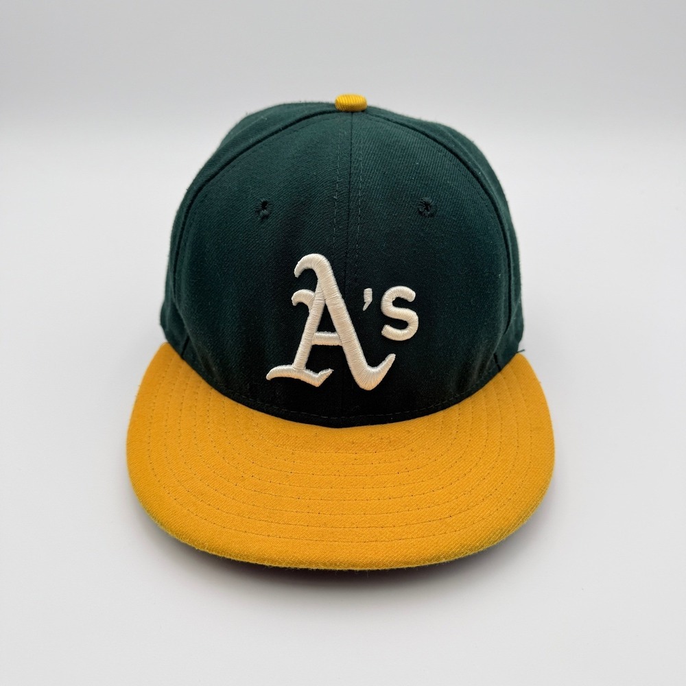 Vintage New Era Oakland Athletics Hat 7 1/4 MLB Green Yellow Baseball Cap USA